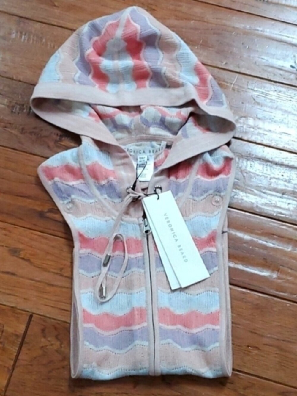 Veronica Beard Lupe Dickey Pastel Striped Hooded Knit Zip Sweater Front